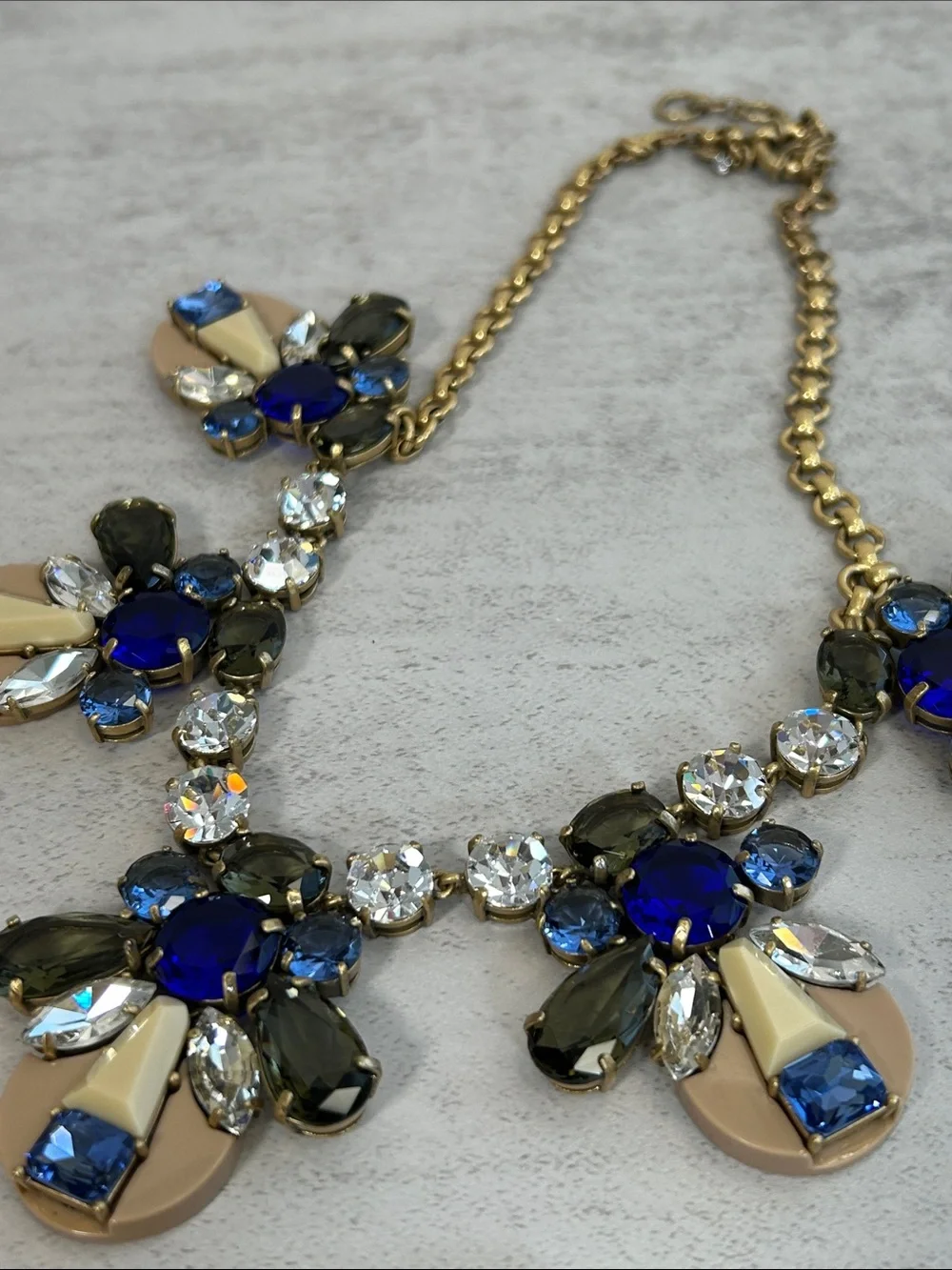 J. Crew Blue, Cream & Gold Floral Statement Necklace